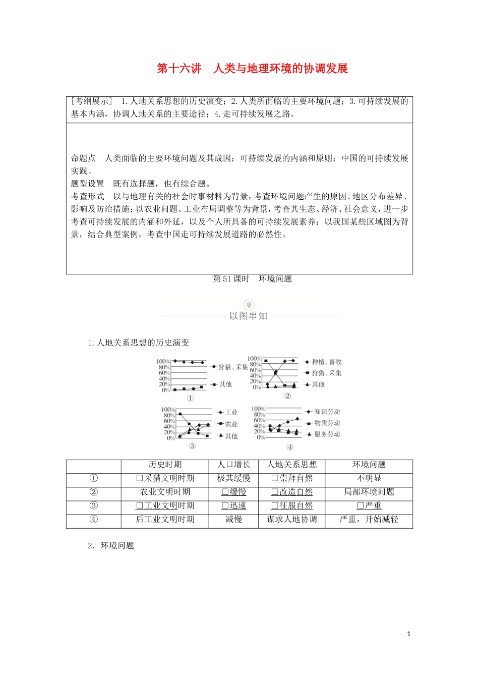 高考地理一轮复习 第十六讲 人类与地理环境的协调发展 第51课时 环境问题教学案（含解析）-人教版高三全册地理教学案_第1页