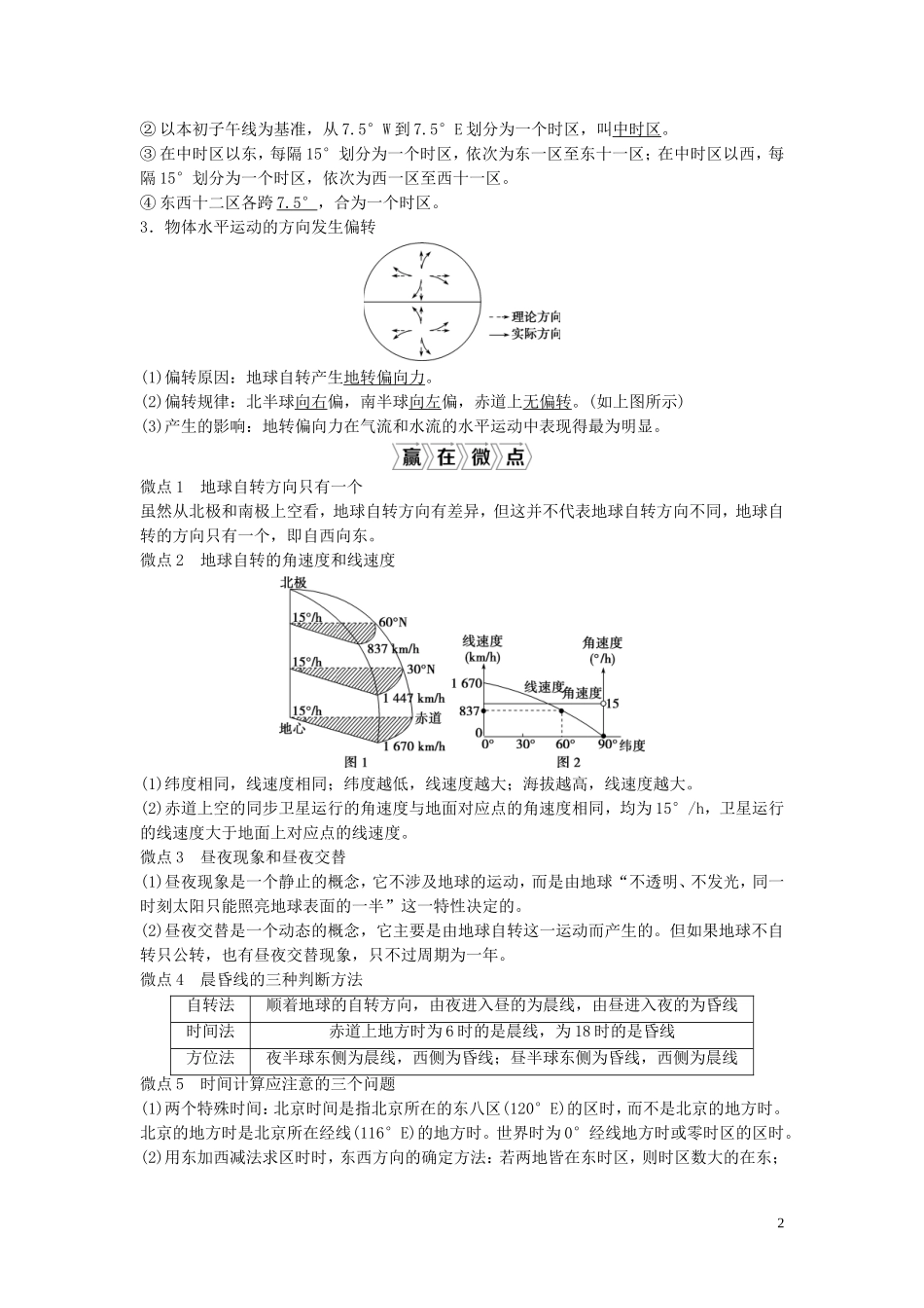 高考地理一轮复习 第一章 宇宙中的地球 第4讲 地球自转及其地理意义教学案 中图版-中图版高三全册地理教学案_第2页