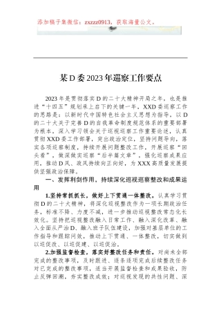 某D委2023年巡察工作要点