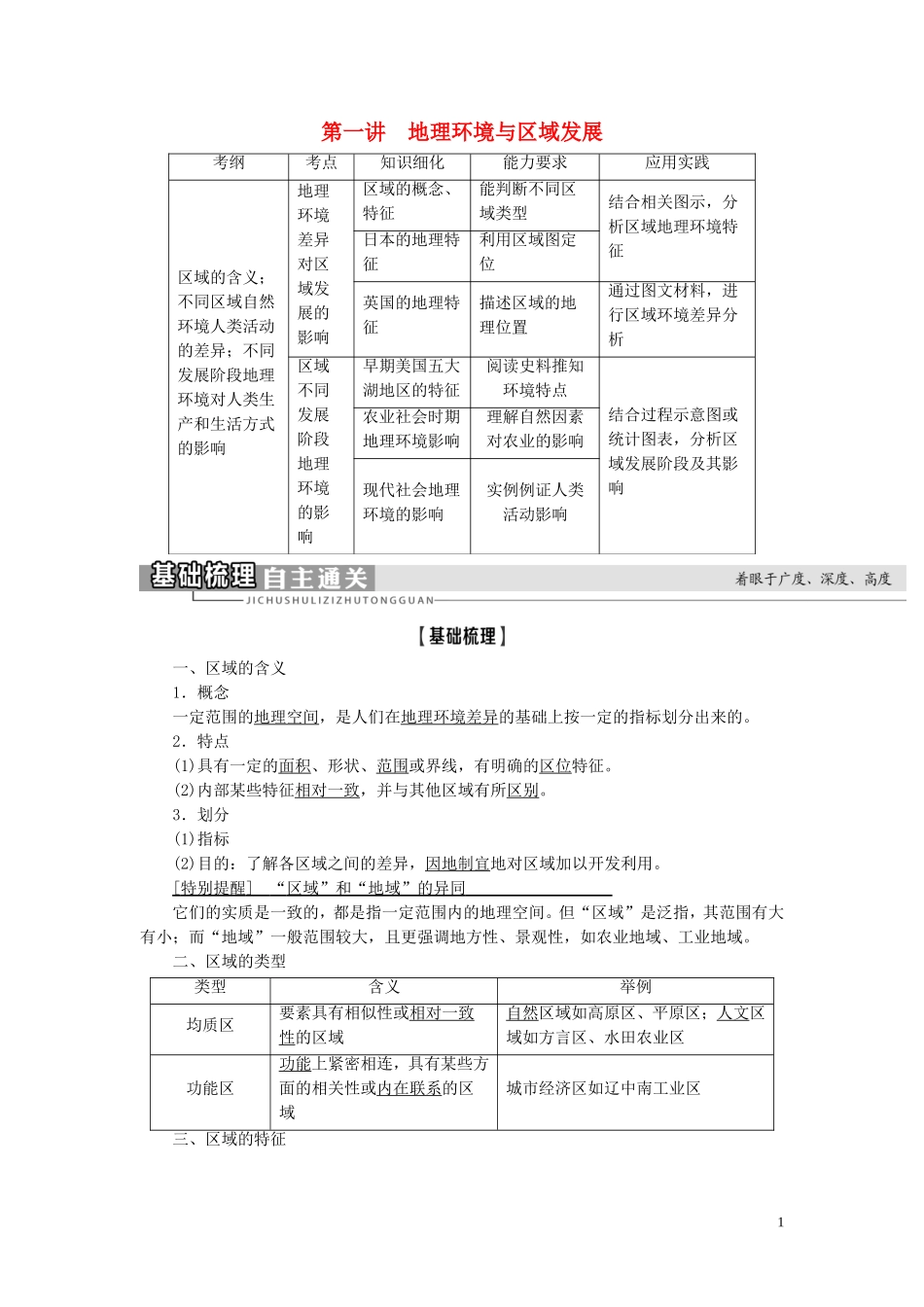高考地理大一轮复习 第3部分 第9单元 区域地理环境与人类活动 第1讲 地理环境与区域发展教学案 鲁教版-鲁教版高三全册地理教学案_第1页