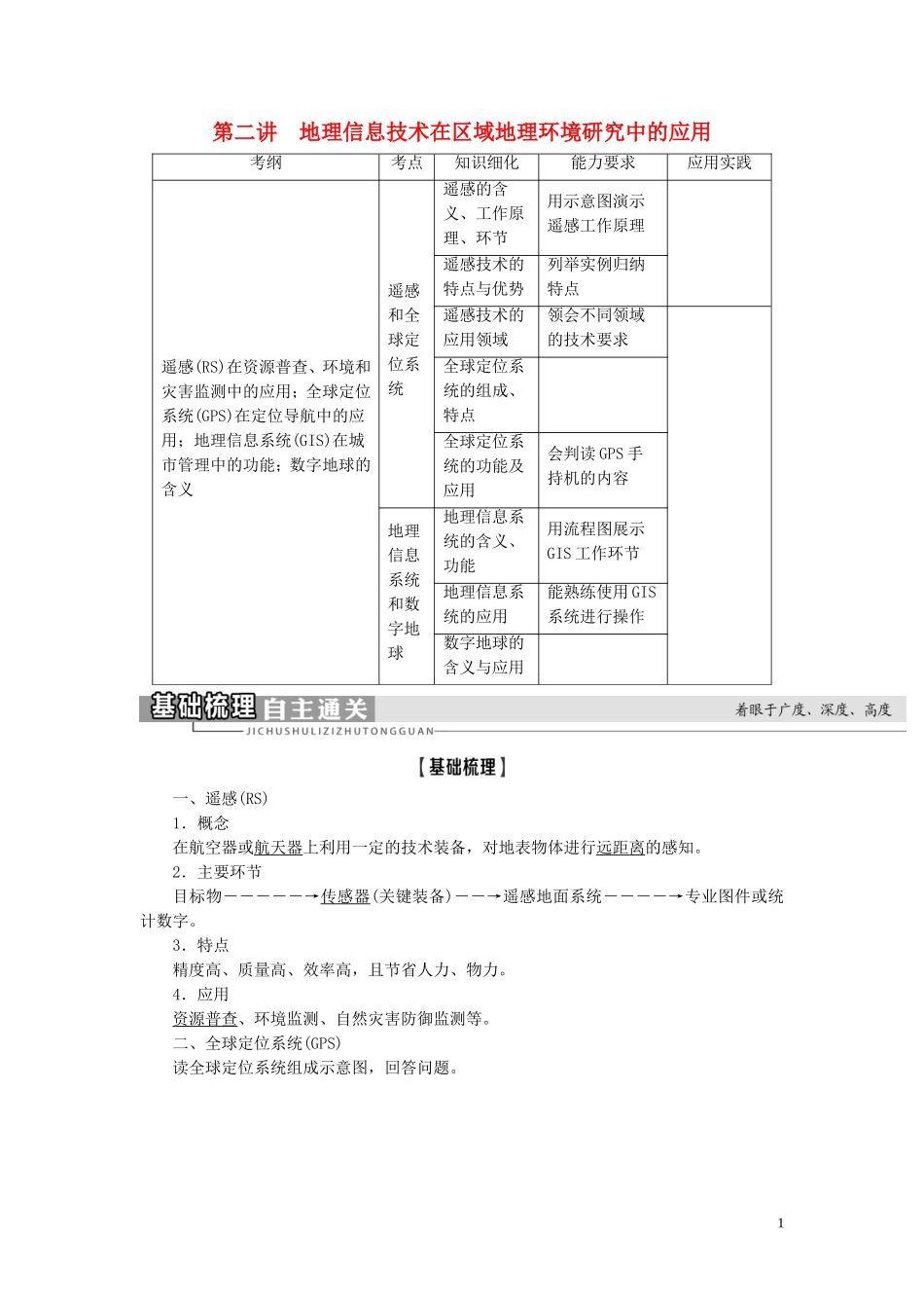 高考地理大一轮复习 第3部分 第9单元 区域地理环境与人类活动 第2讲 地理信息技术在区域地理环境研究中的应用教学案 鲁教版-鲁教版高三全册地理教学案_第1页