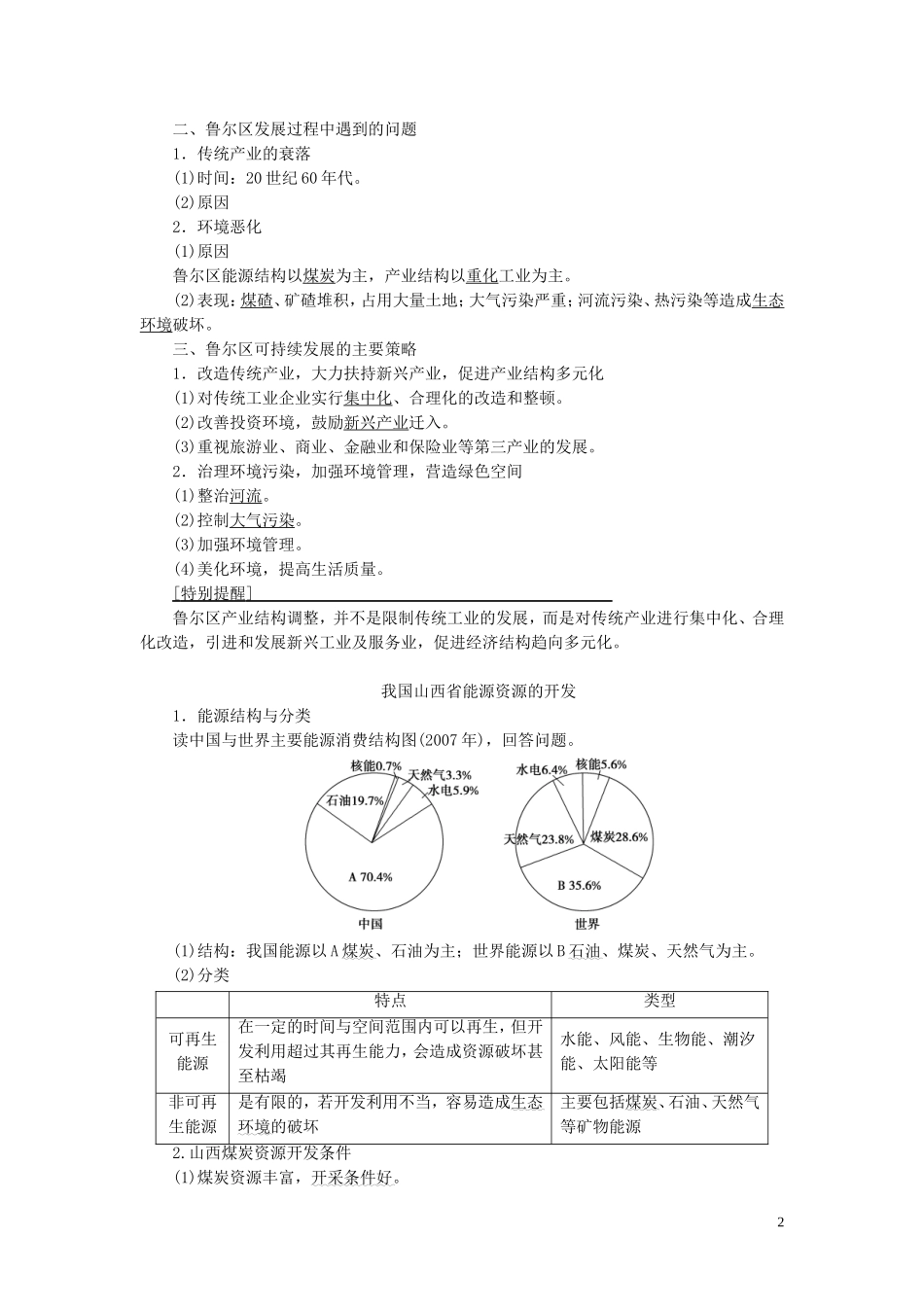 高考地理大一轮复习 第3部分 第11单元 区域资源、环境与可持续发展 第2讲 资源开发与区域可持续发展——以德国鲁尔区为例教学案 鲁教版-鲁教版高三全册地理教学案_第2页