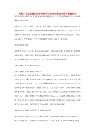 高考地理时政考点 智利8.3级地震的详解地理状况和近年来全球重大地震列表素材-人教版高三全册地理素材