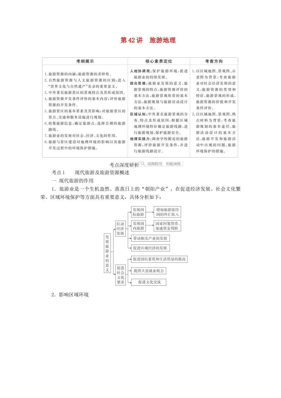 高考地理一轮复习 第五部分 选修地理——重在迁移 第42讲 旅游地理学案 新人教版-新人教版高三选修地理学案_第1页