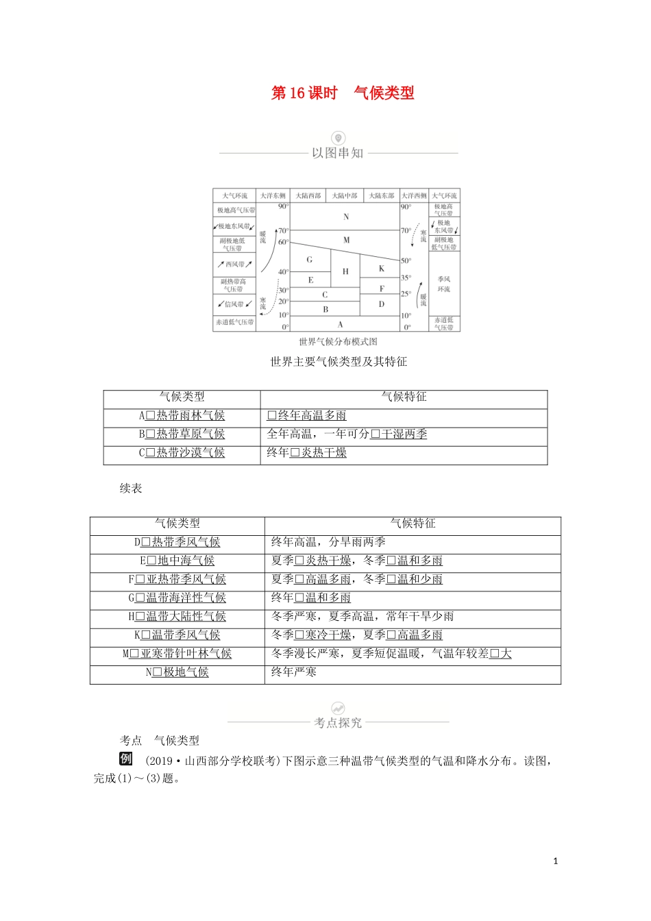 高考地理一轮复习 第五讲 大气环流与气候 第16课时 气候类型教学案（含解析）-人教版高三全册地理教学案_第1页