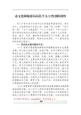 市文化和旅游局局长个人D性剖析材料