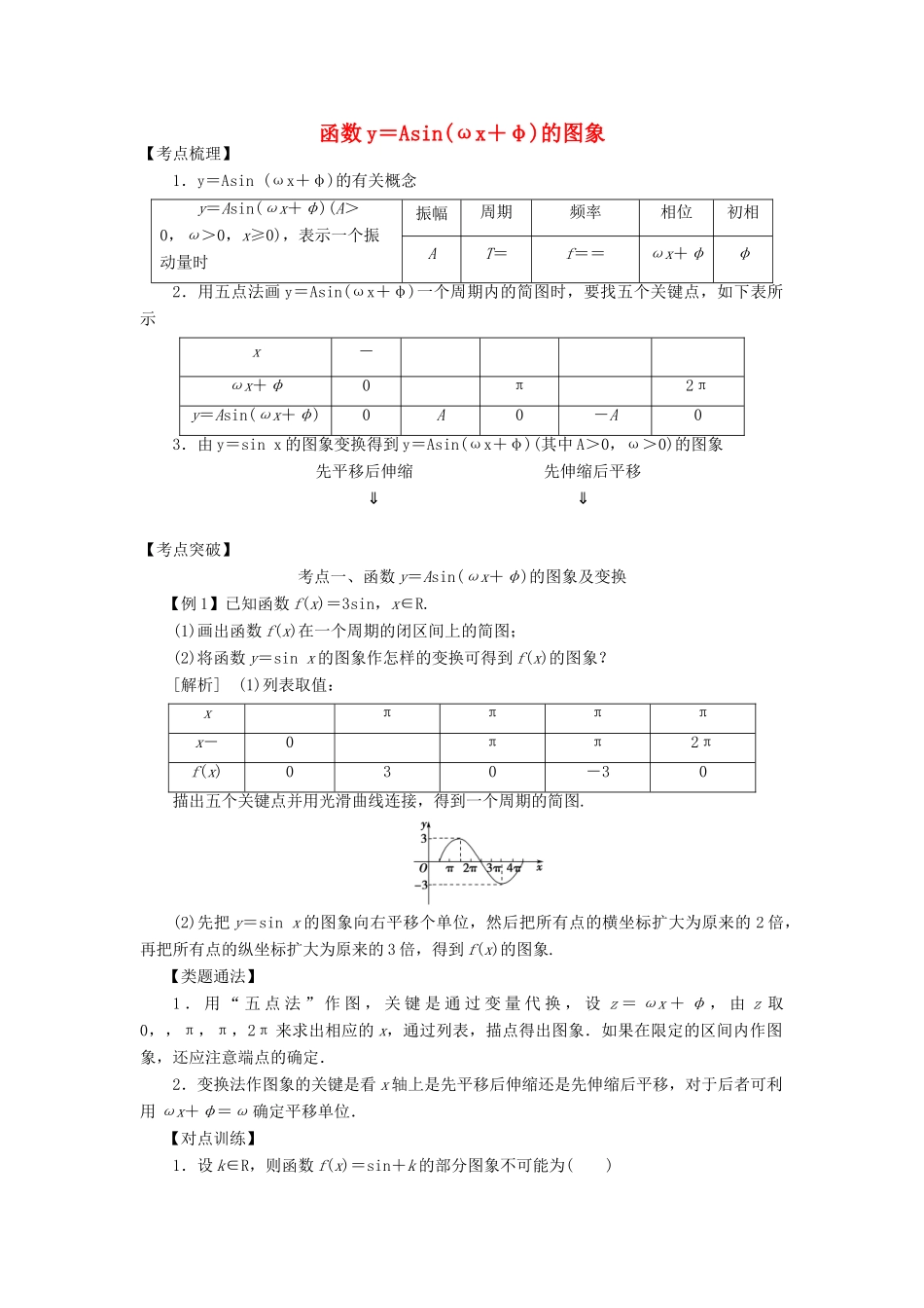 高考数学 考点突破——三角函数与解三角形：函数y＝Asin（ωx＋φ）的图象学案-人教版高三全册数学学案_第1页