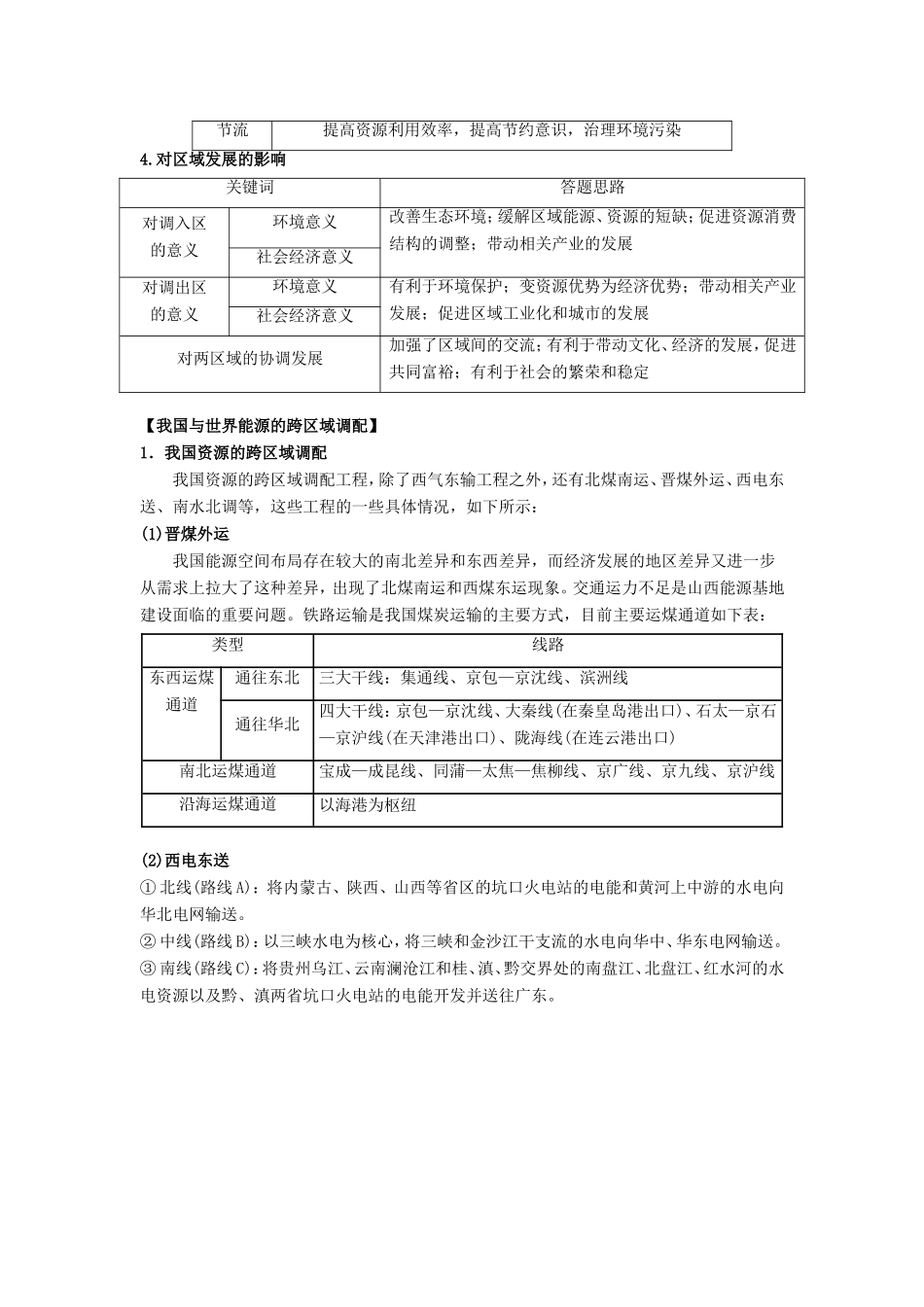 高考地理总复习 区域地理 第七章 区际联系和区域协调发展 第一节 资源跨区域调配学案 新人教版必修3-新人教版高三必修3地理学案_第3页