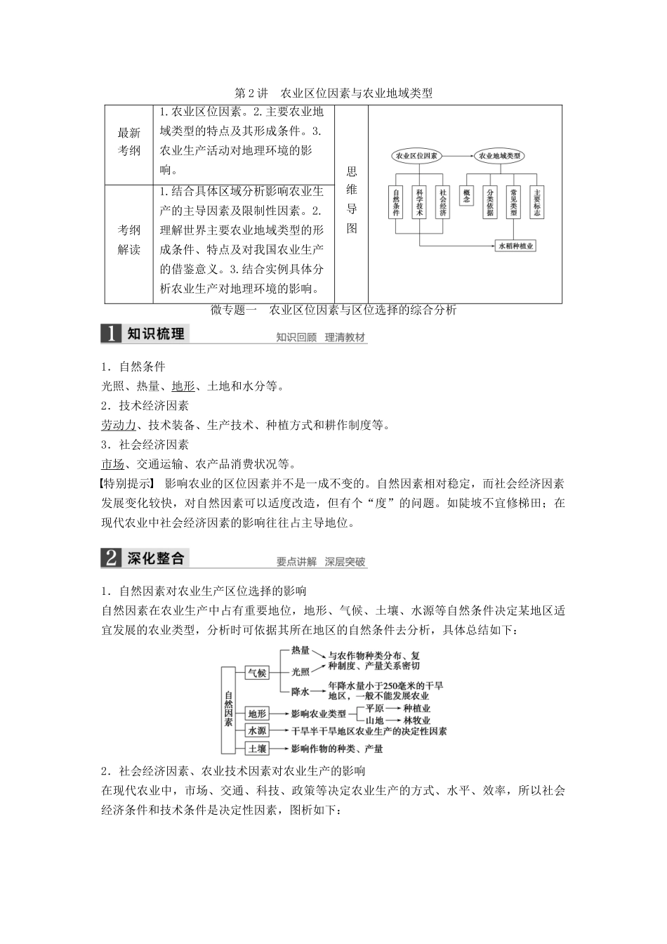 高考地理大一轮复习 第三章 第2讲 农业区位因素与农业地域类型学案 湘教版必修2-湘教版高三必修2地理学案_第1页