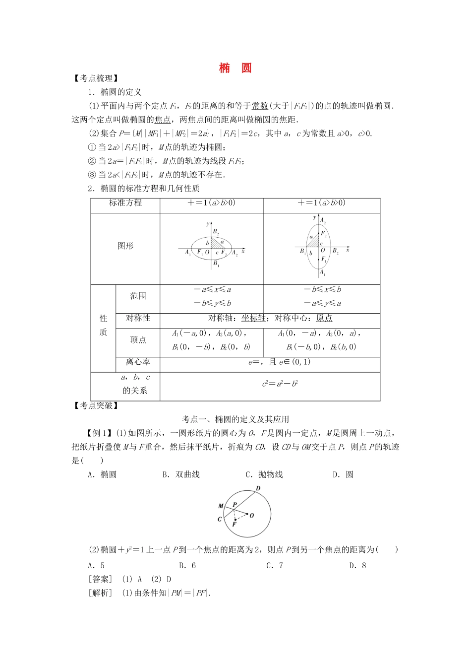 高考数学 考点突破——圆锥曲线：椭圆学案-人教版高三全册数学学案_第1页