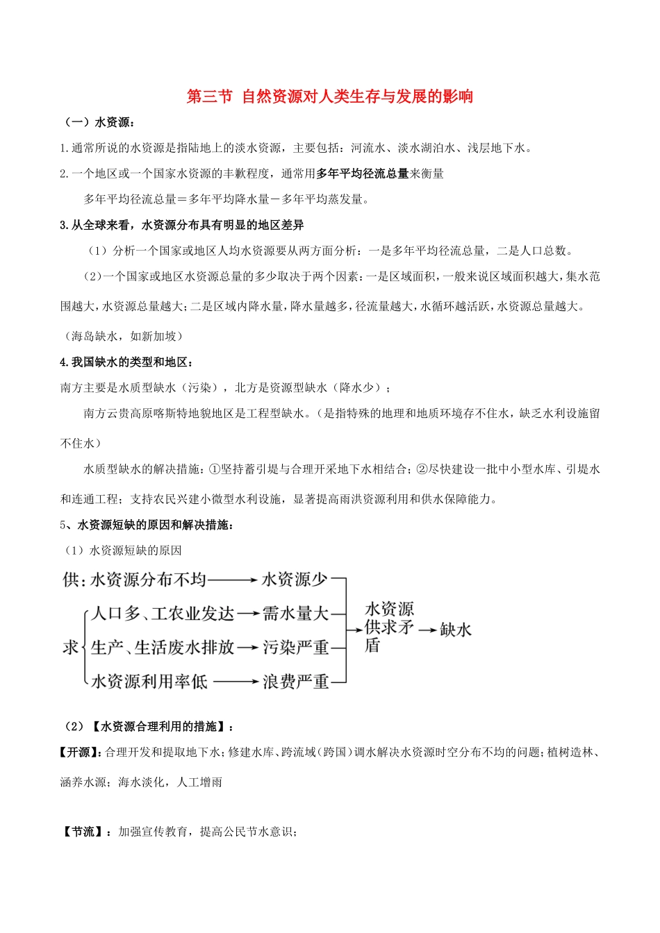 高考地理总复习 自然地理 第七章 自然地理环境对人类活动的影响 第三节 自然资源对人类生存与发展的影响学案 新人教版必修1-新人教版高三必修1地理学案_第1页