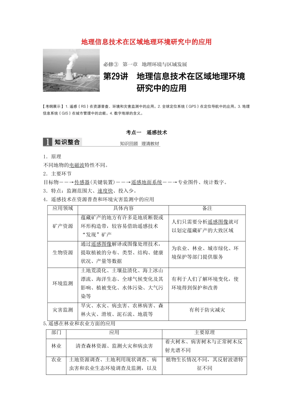 高考地理大一轮复习 第一章 地理环境与区域发展 第29讲 地理信息技术在区域地理环境研究中的应用学案 新人教版必修3-新人教版高三必修3地理学案_第1页