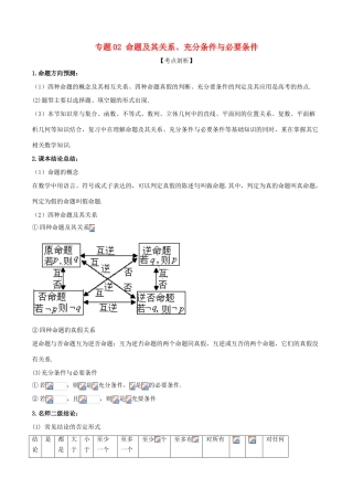 高考数学 提分必备30个黄金考点 专题02 命题及其关系、充分条件与必要条件学案 理-人教版高三全册数学学案