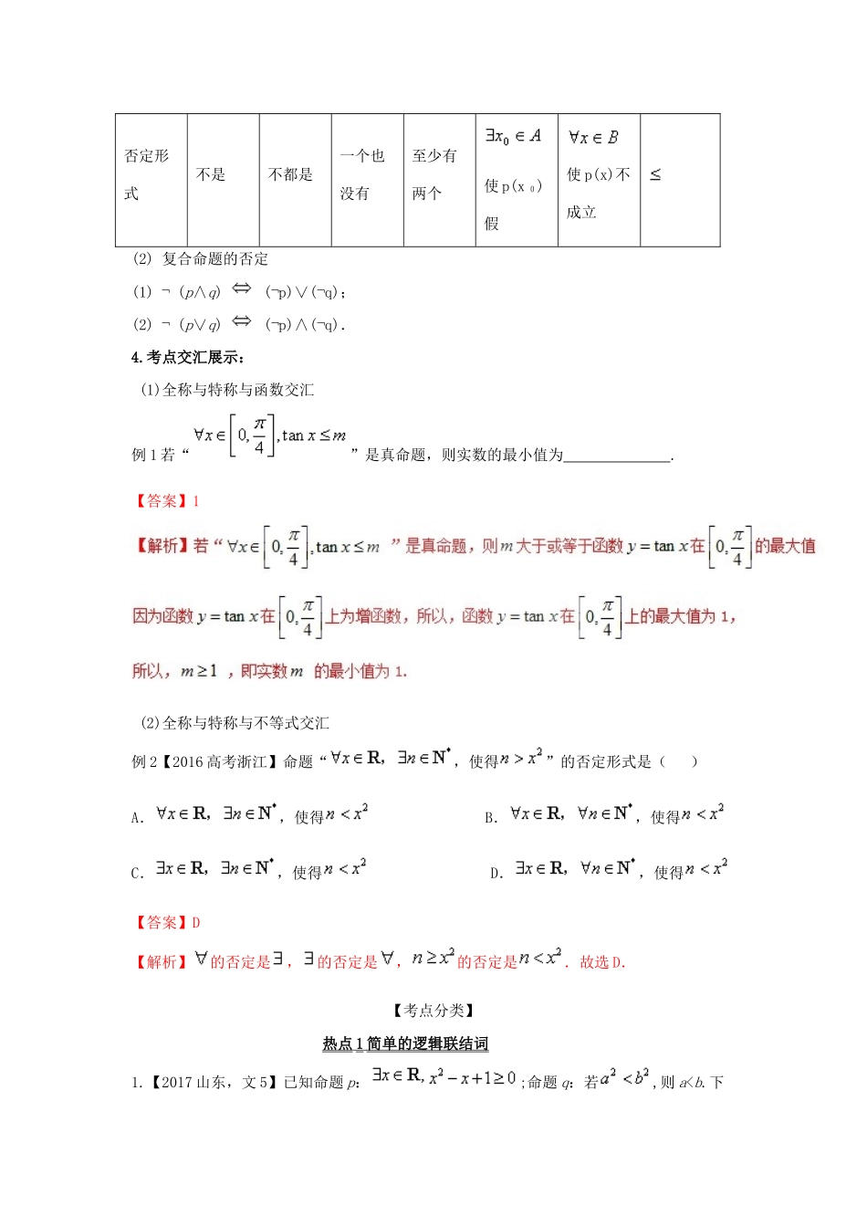 高考数学 提分必备30个黄金考点 专题03 简单的逻辑联结词、全称量词与存在量词学案 文-人教版高三全册数学学案_第2页