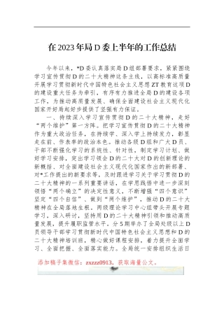 在2023年局D委上半年的工作总结