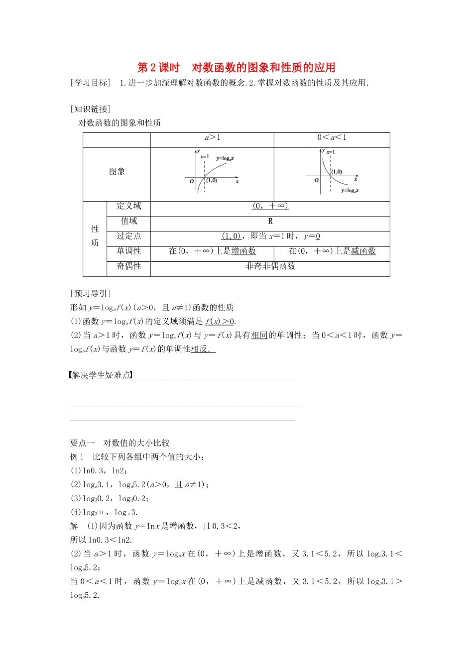 高考数学 专题2 指数函数、对数函数和幂函数 2.2.3 第2课时 对数函数的图象和性质的应用学案 湘教版必修1-湘教版高三必修1数学学案_第1页