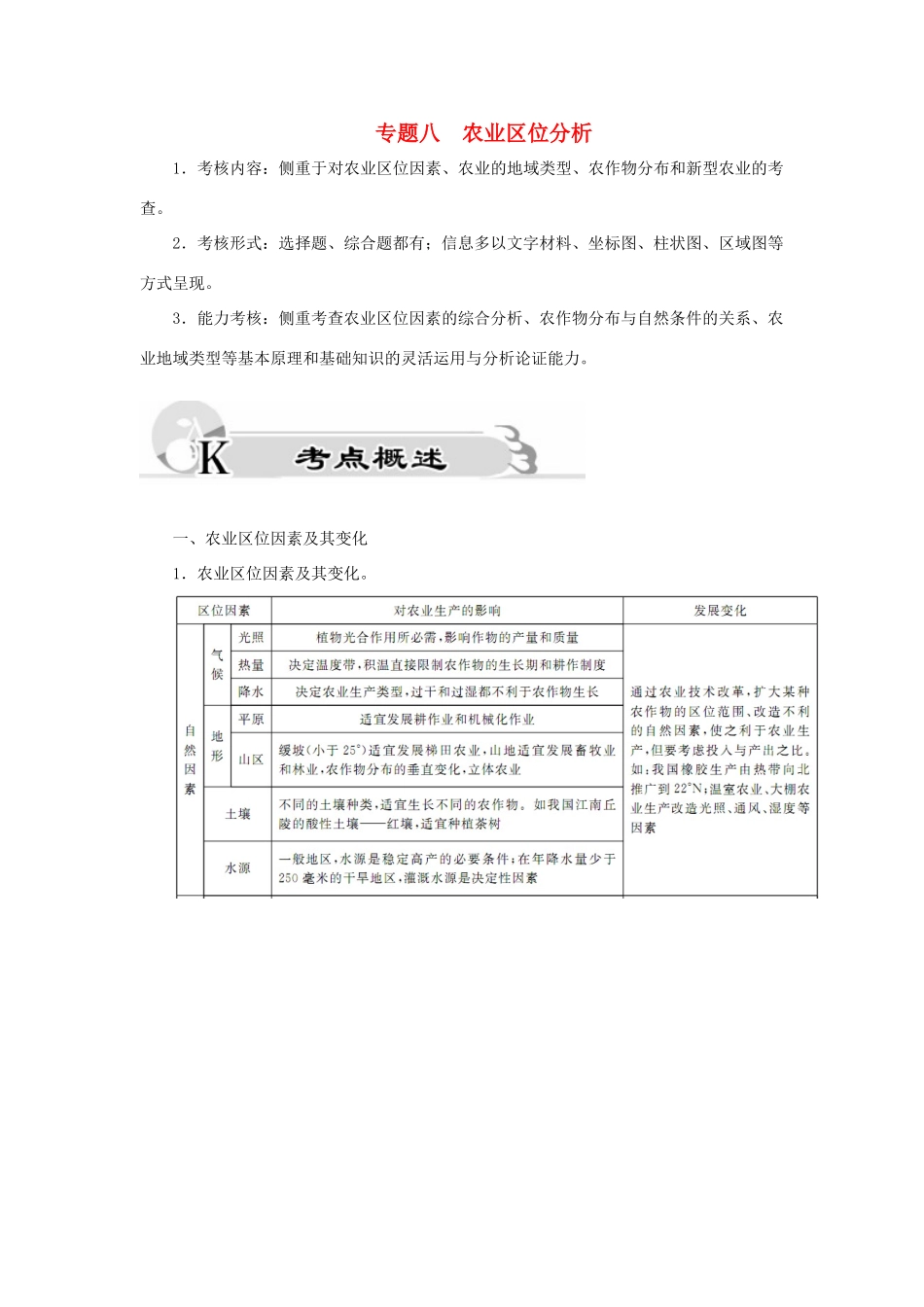 高考地理二轮复习 专题八 农业区位分析考点概述素材-人教版高三全册地理素材_第1页