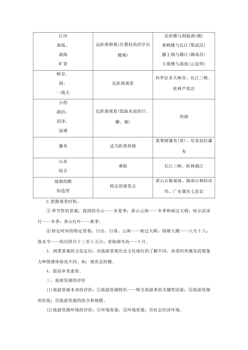 高考地理二轮复习 专题十二 旅游地理考点概述素材-人教版高三全册地理素材_第2页