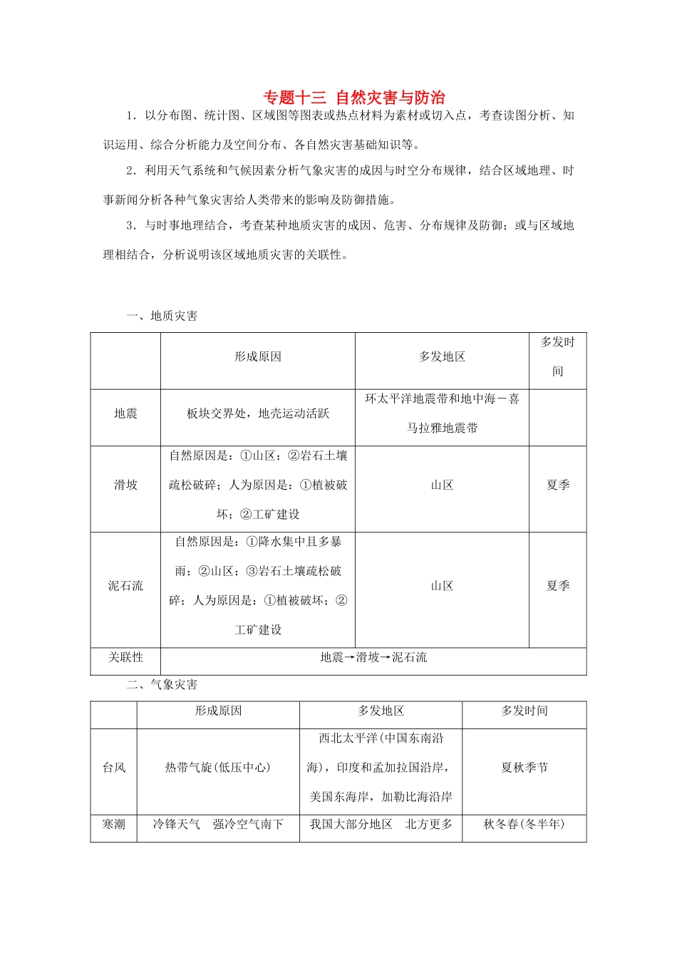 高考地理二轮复习 专题十三 自然灾害与防治考点概述素材-人教版高三全册地理素材_第1页