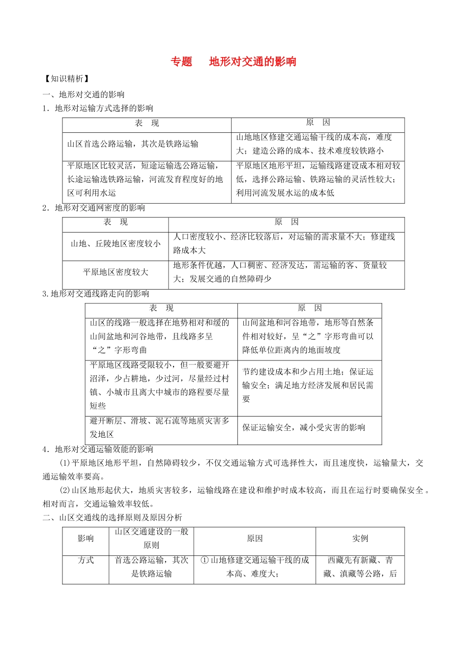 高考地理二轮复习微专题要素探究与设计 专题4.2 地形对交通的影响学案-人教版高三全册地理学案_第1页