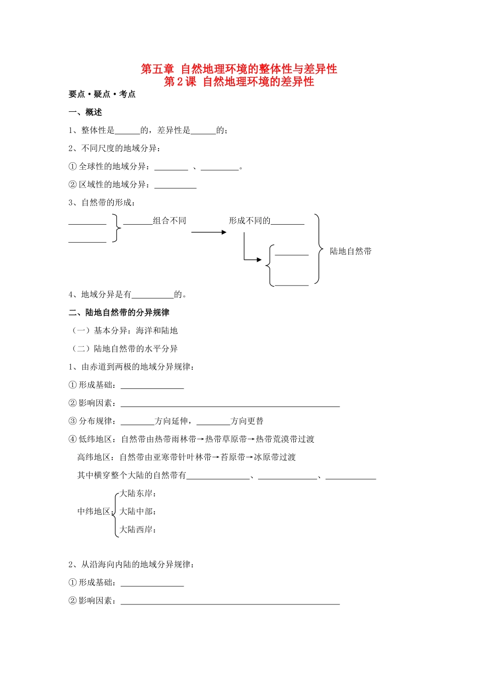 高考地理复习 第五章 第2课 自然地理环境的差异性学案学案2 新人教版必修1_第1页