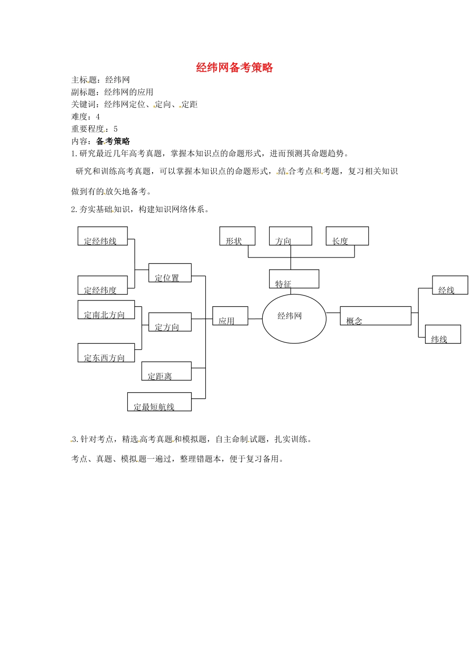 高考地理复习 专题01 地球与地图 经纬网备考策略-人教版高三全册地理素材_第1页