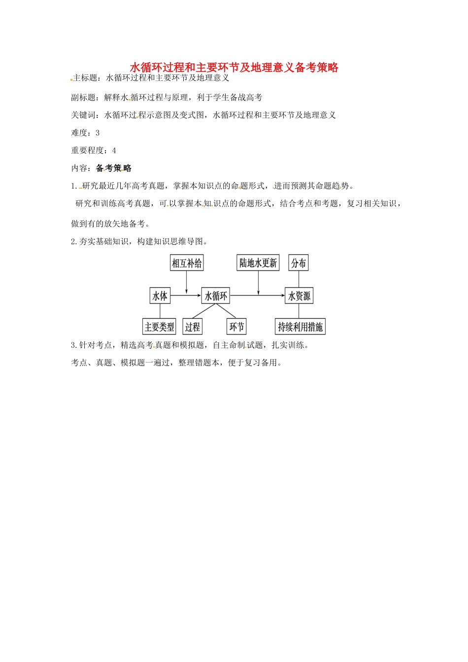 高考地理复习 专题02 自然环境中的物质运动和能量交换 水循环过程和主要环节及地理意义备考策略-人教版高三全册地理素材_第1页