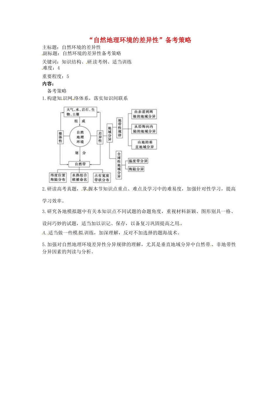 高考地理复习 专题03 自然地理环境的差异性备考策略-人教版高三全册地理素材_第1页
