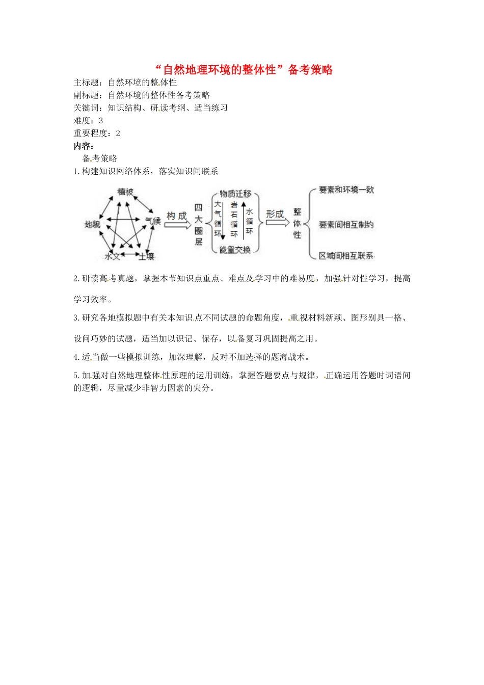 高考地理复习 专题03 自然地理环境的整体性备考策略-人教版高三全册地理素材_第1页