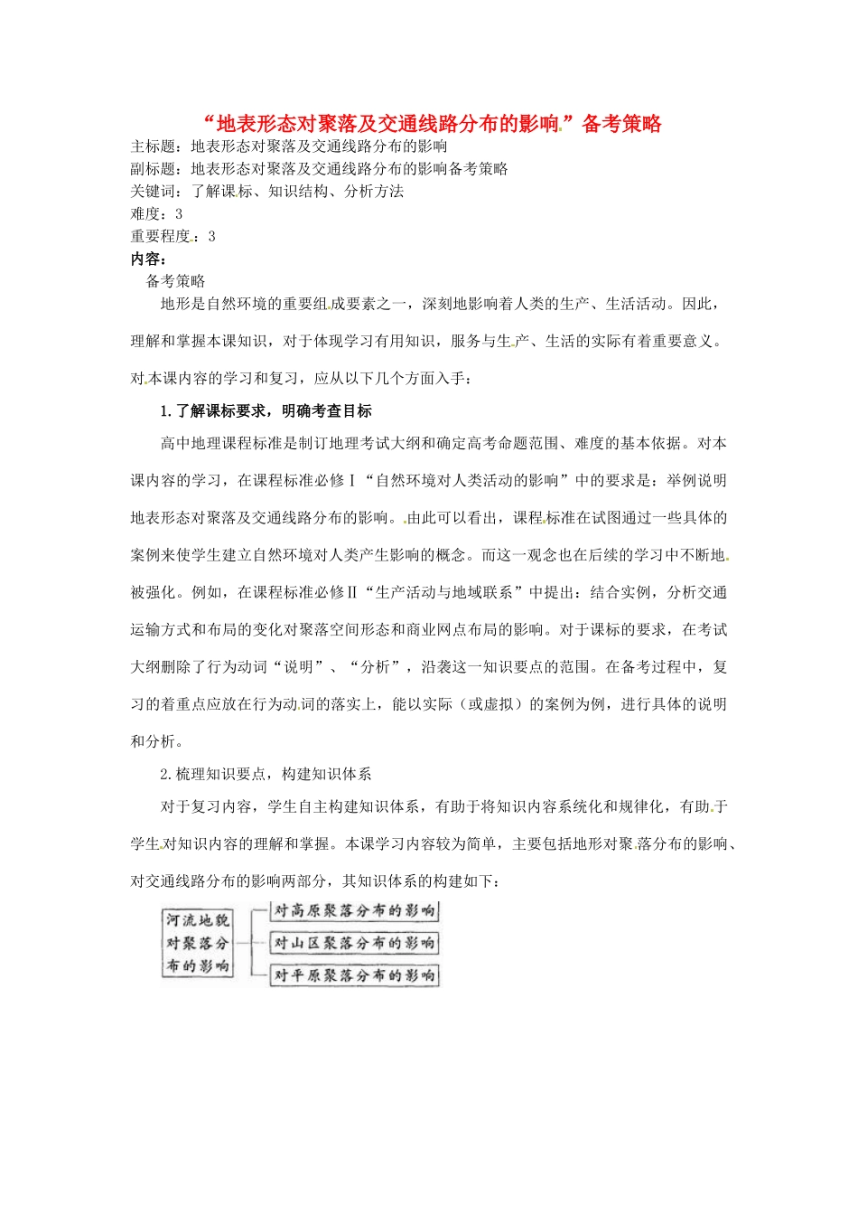 高考地理复习 专题04 自然环境对人类活动的影响 地表形态对聚落及交通线路分布的影响备考策略-人教版高三全册地理素材_第1页