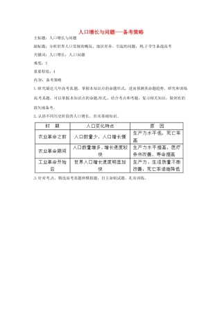 高考地理复习 专题05 人口与城市 人口增长与问题备考策略-人教版高三全册地理素材