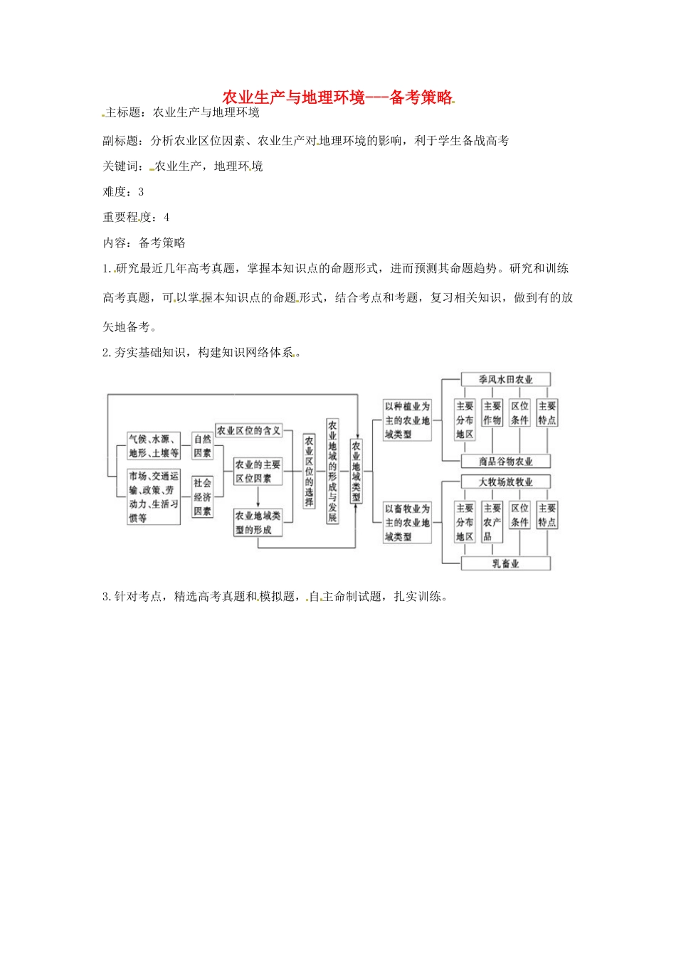 高考地理复习 专题06 生产活动与地域联系 农业生产与地理环境备考策略-人教版高三全册地理素材_第1页