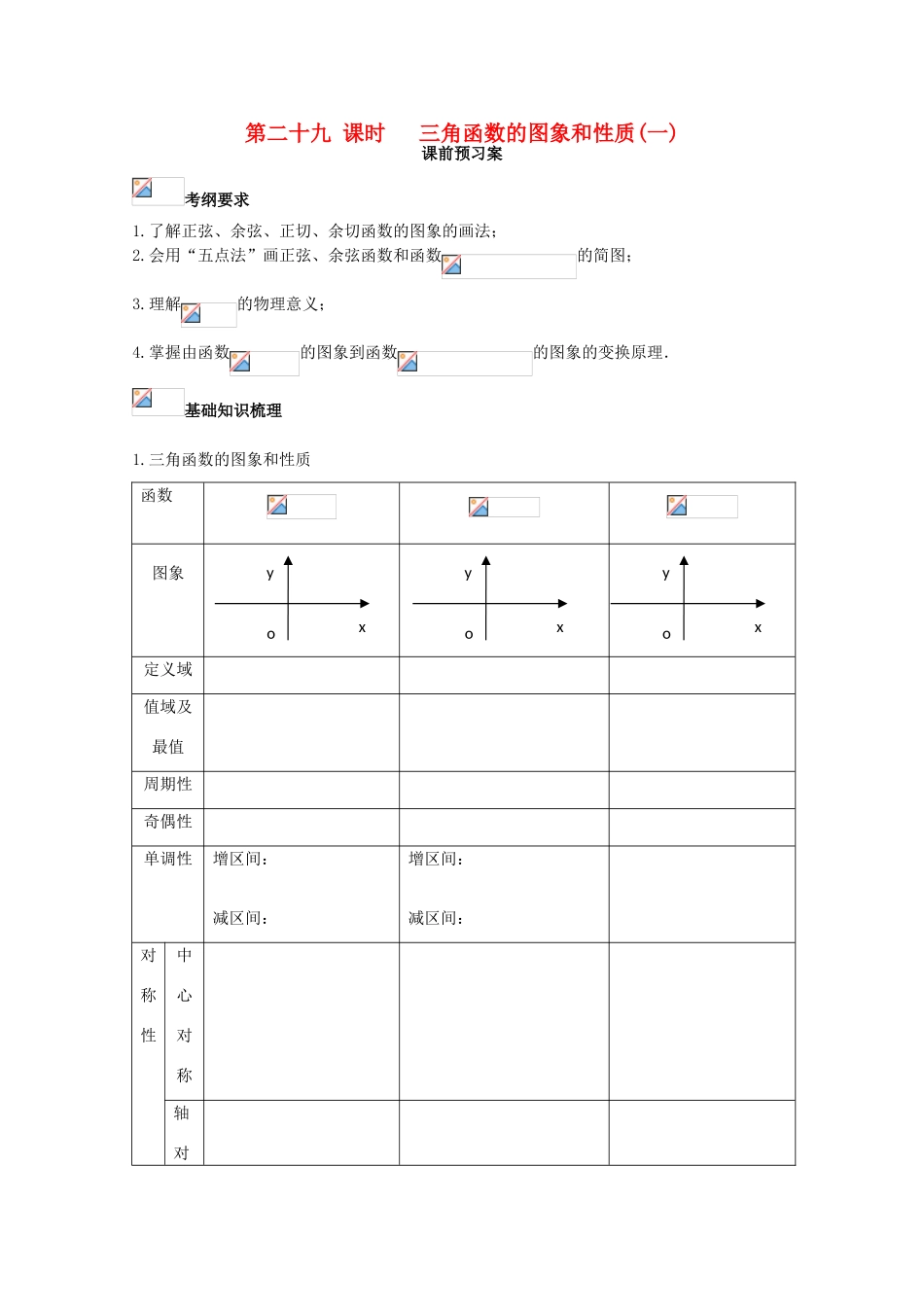 高考数学一轮复习 29 三角函数的图象和性质（1）学案 理-人教版高三全册数学学案_第1页