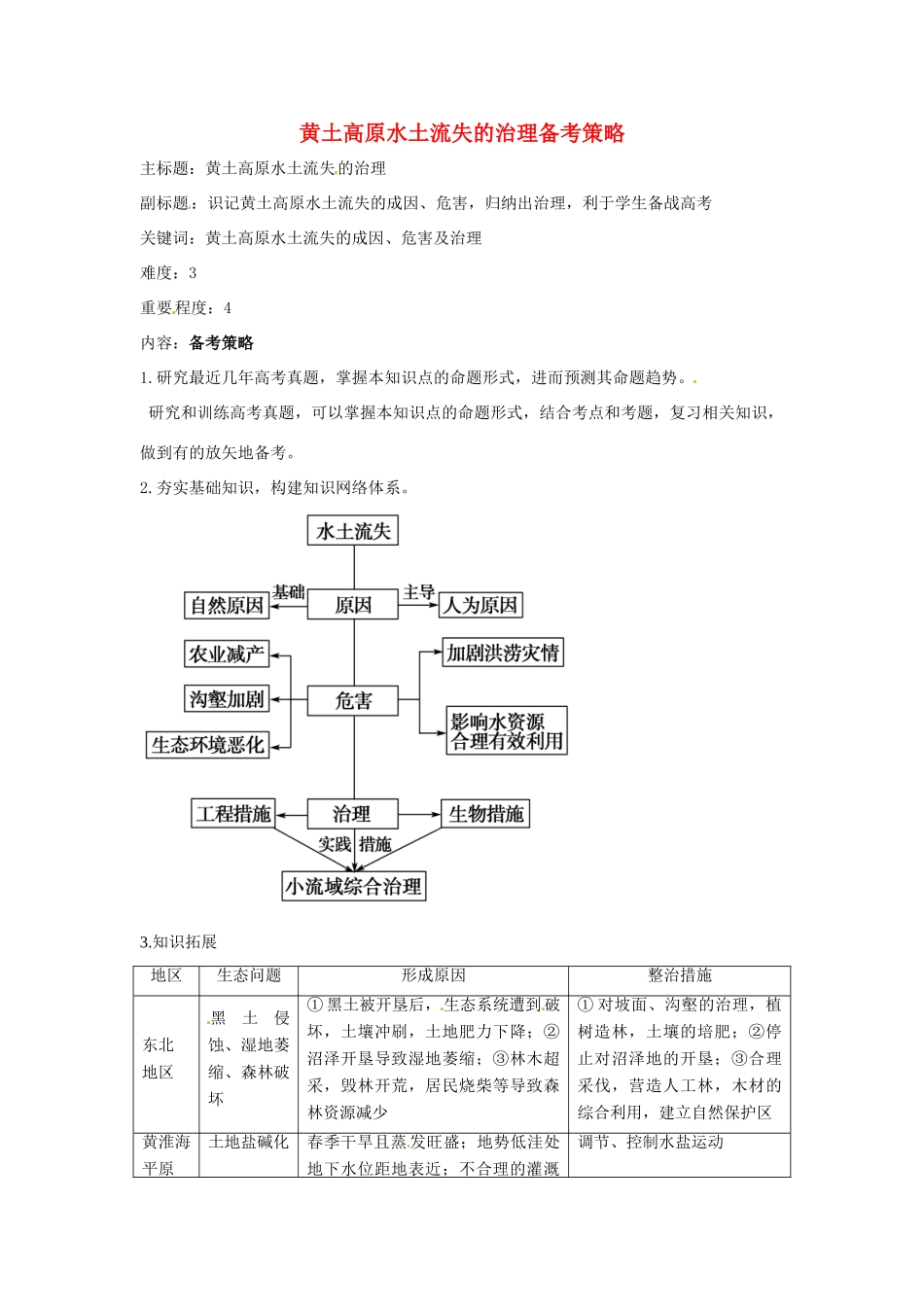 高考地理复习 专题09 区域可持续发展 黄土高原水土流失的治理备考策略-人教版高三全册地理素材_第1页