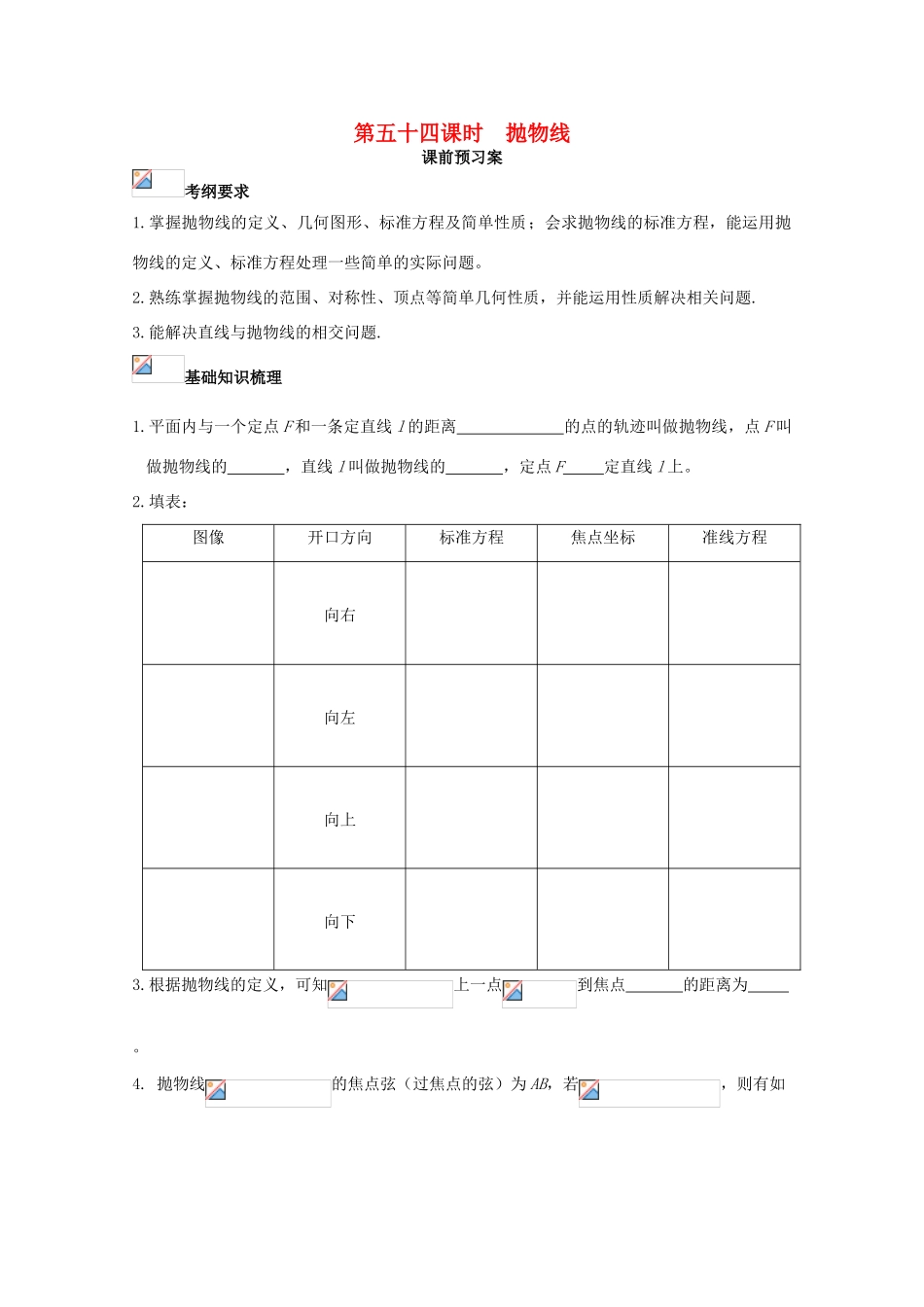 高考数学一轮复习 54 抛物线学案 理-人教版高三全册数学学案_第1页