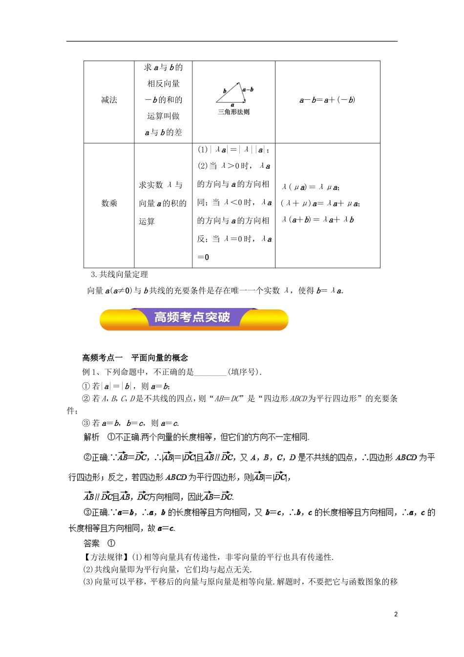 高考数学一轮复习 专题24 平面向量的概念及其线性运算教学案 理-人教版高三全册数学教学案_第2页