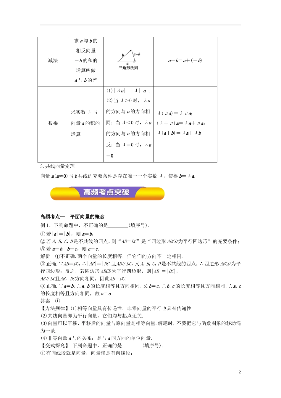 高考数学一轮复习 专题24 平面向量的概念及其线性运算教学案 文-人教版高三全册数学教学案_第2页