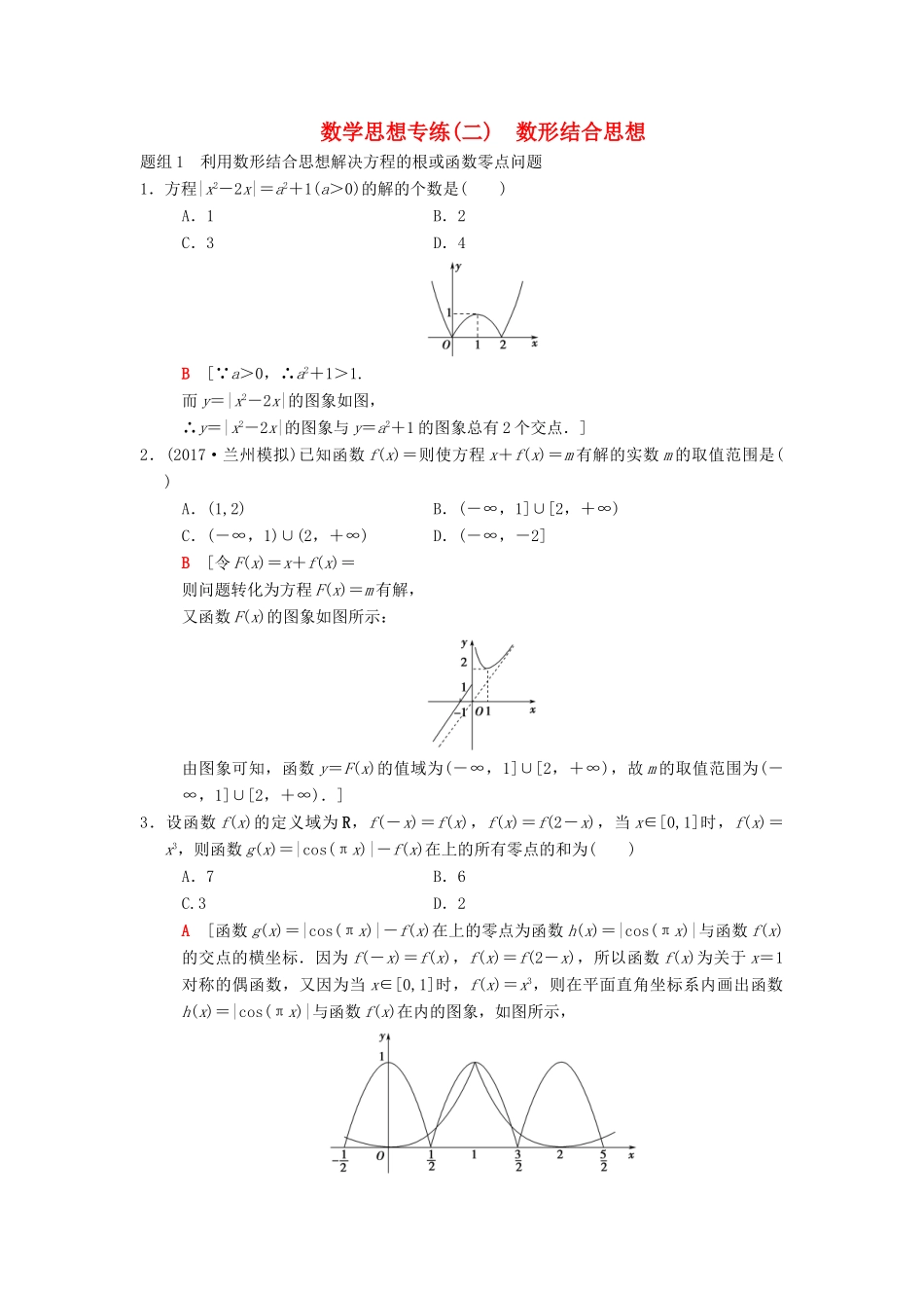 高考数学二轮复习 第1部分 技法篇 数学思想专练2 数形结合思想-人教版高三全册数学学案_第1页