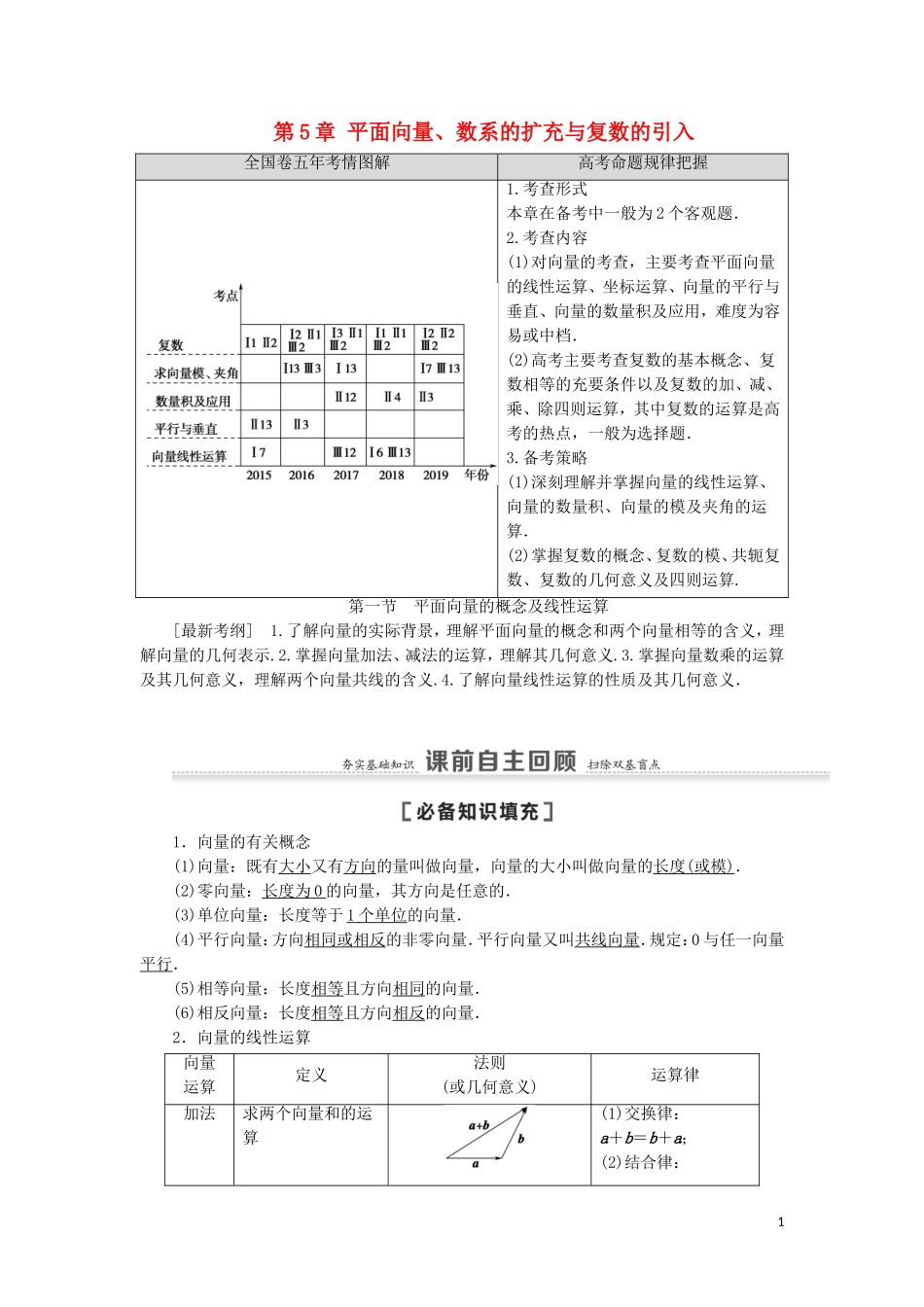 高考数学一轮复习 第5章 平面向量、数系的扩充与复数的引入 第1节 平面向量的概念及线性运算教学案 理 北师大版-北师大版高三全册数学教学案_第1页