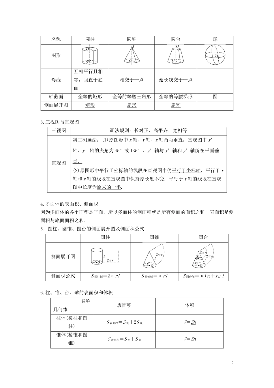 高考数学一轮复习 第八章 立体几何与空间向量 8.1 空间几何体及其表面积、体积教学案 理 新人教A版-新人教A版高三全册数学教学案_第2页