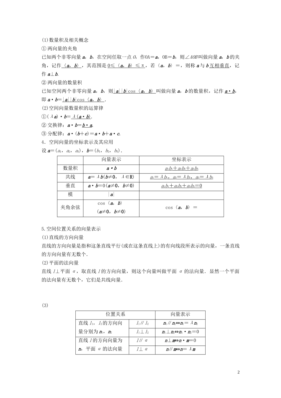 高考数学一轮复习 第八章 立体几何与空间向量 8.5 空间向量及其应用教学案 理 新人教A版-新人教A版高三全册数学教学案_第2页