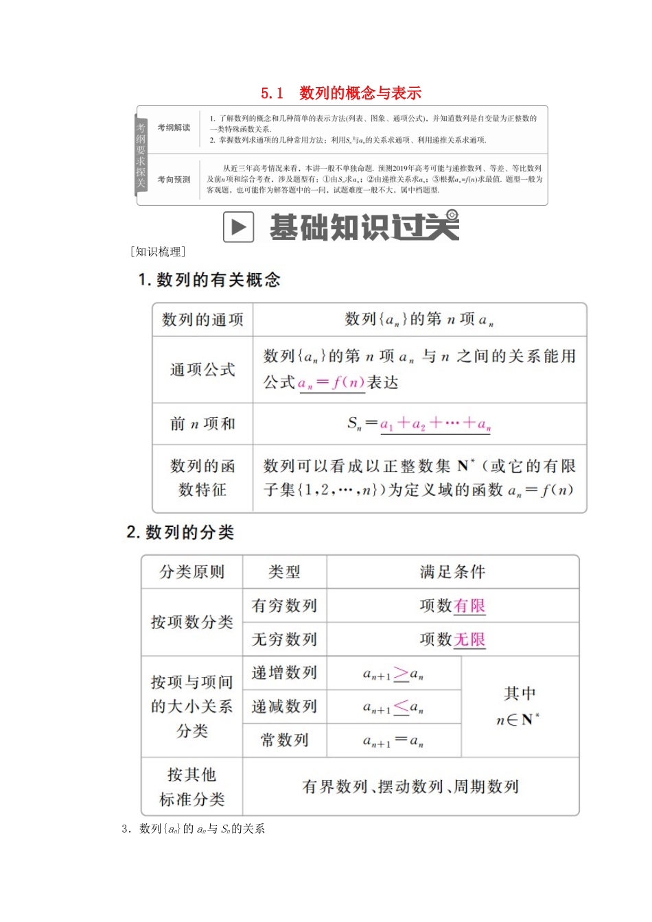 高考数学一轮复习 第5章 数列 5.1 数列的概念与表示学案 理-人教版高三全册数学学案_第1页