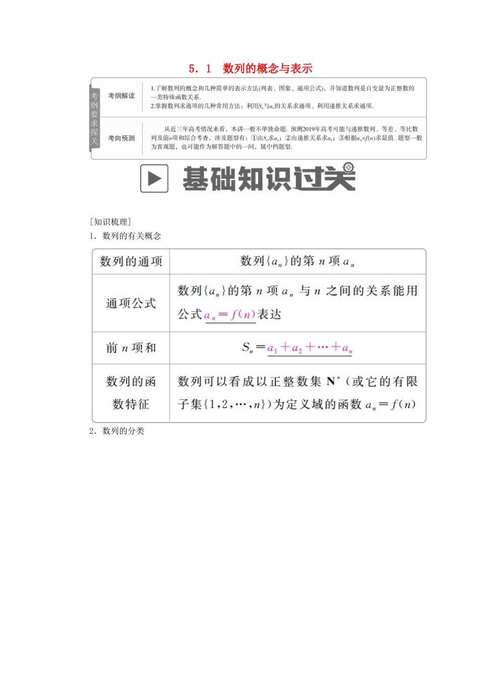 高考数学一轮复习 第5章 数列 5.1 数列的概念与表示学案 文-人教版高三全册数学学案_第1页
