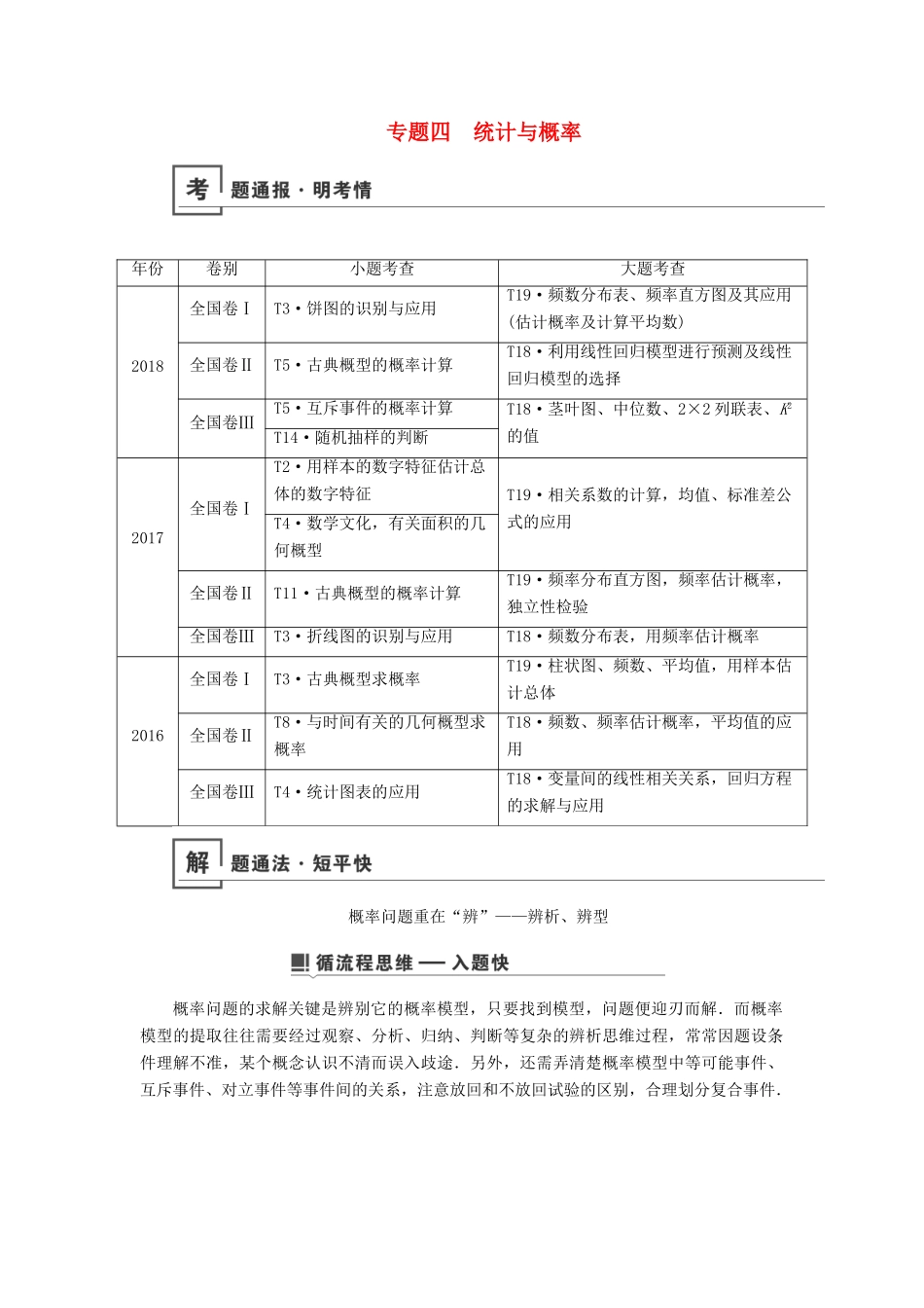 高考数学二轮复习 第1篇 专题4 统计与概率学案-人教版高三全册数学学案_第1页