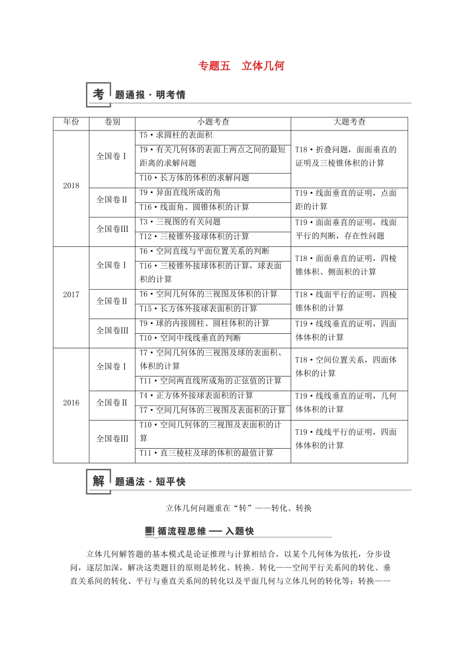 高考数学二轮复习 第1篇 专题5 立体几何学案-人教版高三全册数学学案_第1页