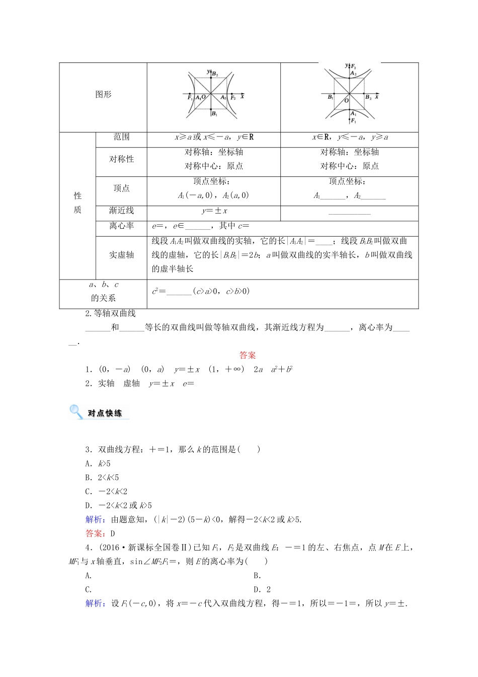 高考数学一轮复习 第八章 平面解析几何 第六节 双曲线学案 文-人教版高三全册数学学案_第2页