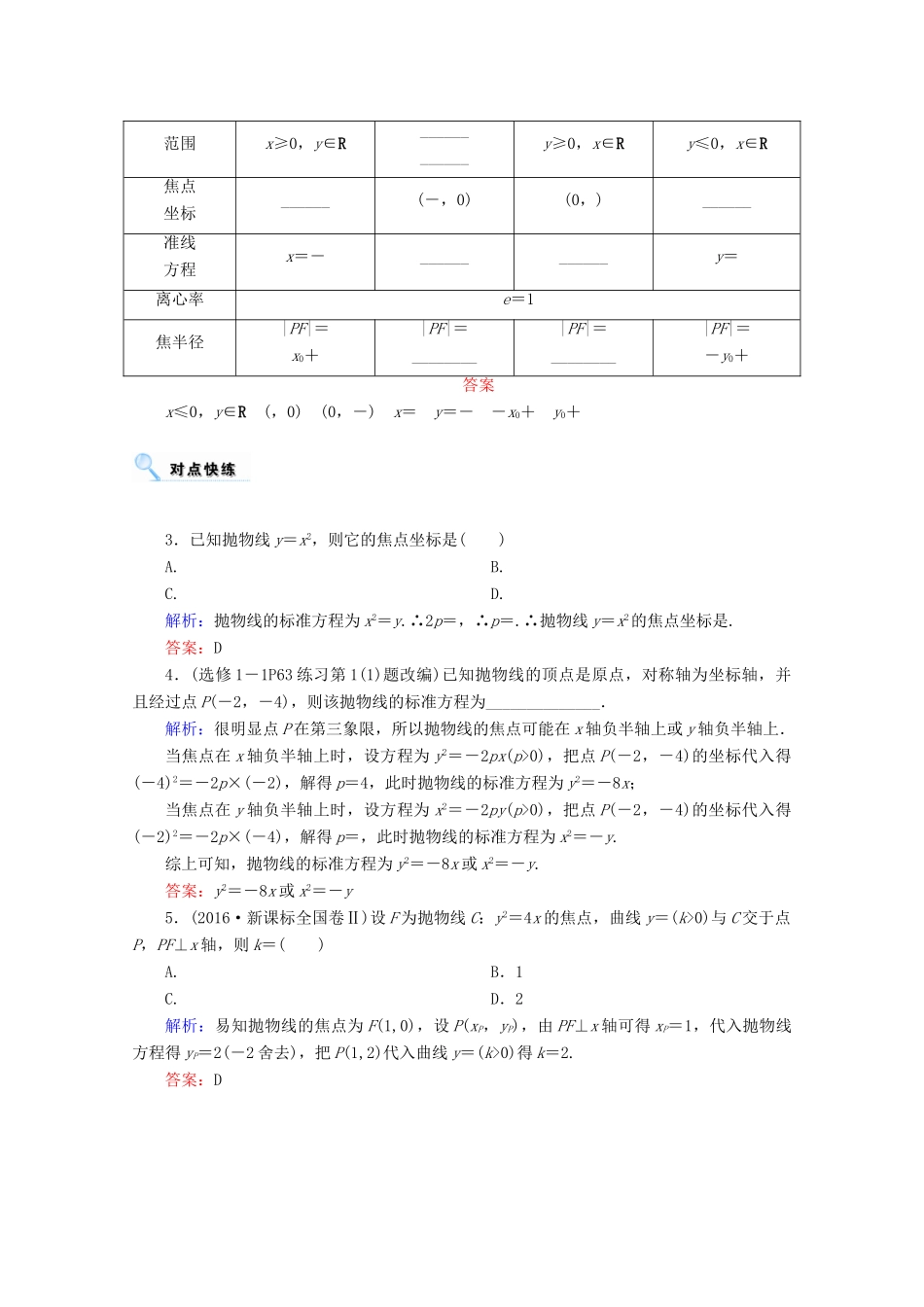 高考数学一轮复习 第八章 平面解析几何 第七节 抛物线学案 文-人教版高三全册数学学案_第2页
