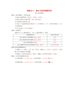 高考数学二轮复习 第2部分 必考补充专题 突破点17 集合与常用逻辑用语学案 文-人教版高三全册数学学案