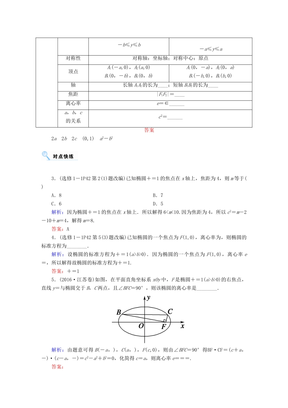 高考数学一轮复习 第八章 平面解析几何 第五节 椭圆学案 文-人教版高三全册数学学案_第2页