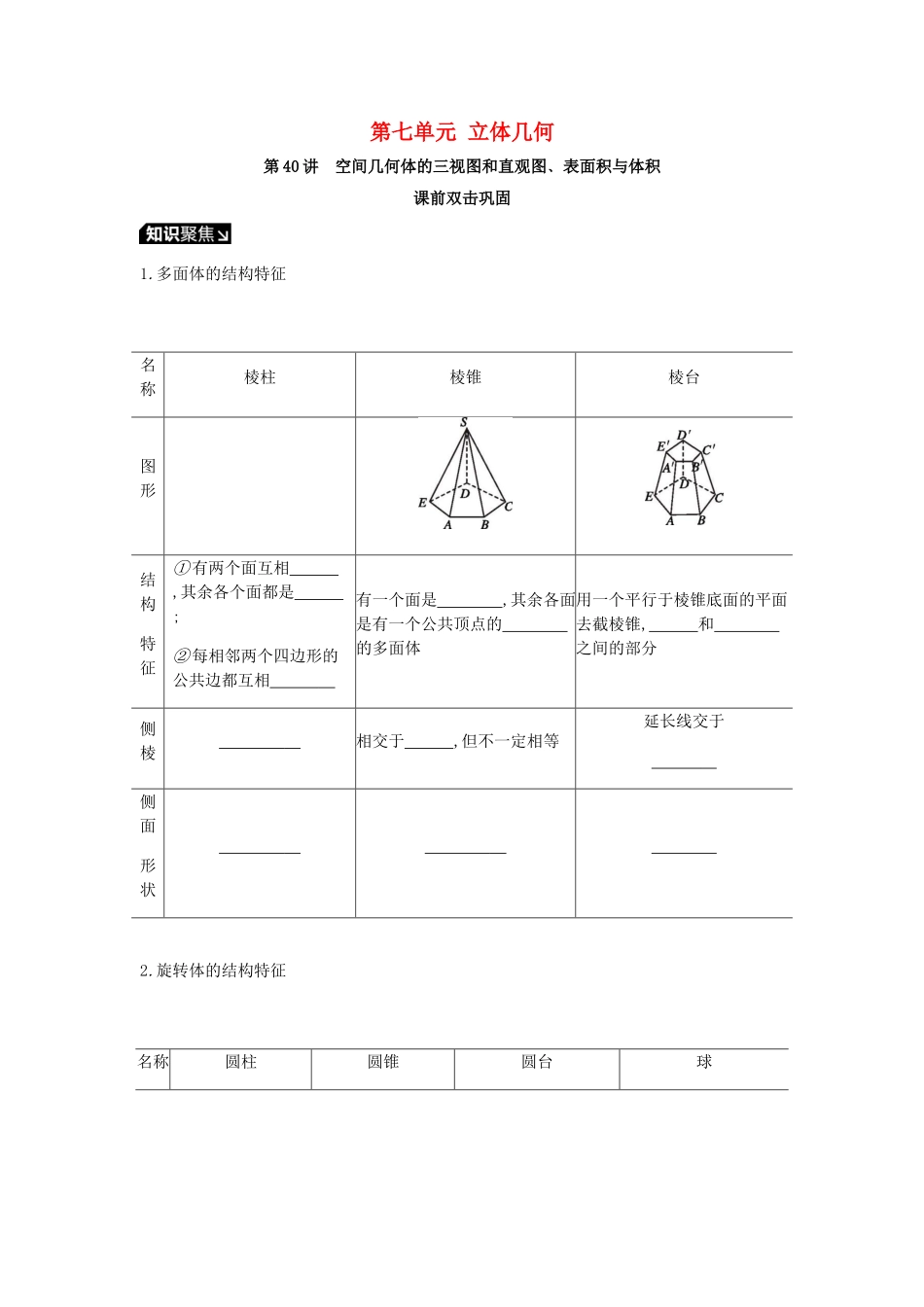 高考数学一轮复习 第7单元 立体几何听课学案 理-人教版高三全册数学学案_第1页